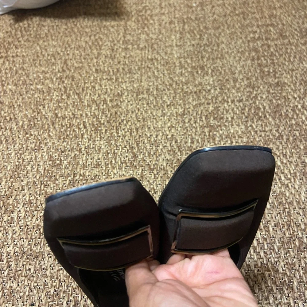 Vintage Stuart Weitzman Dark Brown Flats with Square Buckle & block heel, 11. - Picture 10 of 10